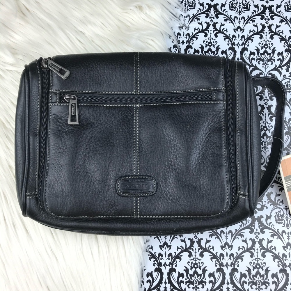 NWT : Fossil : black genuine leather classic ‘midway u zip’ utility bag handbag - Picture 2 of 10